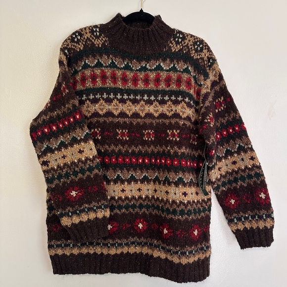 Ralph Lauren Hand Knit Wool Mohair Fair Isle Fisherman Sweater size Large - Picture 1 of 5